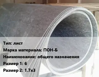 Паронит лист ПОН-Б общего назначения 6х1.7х3